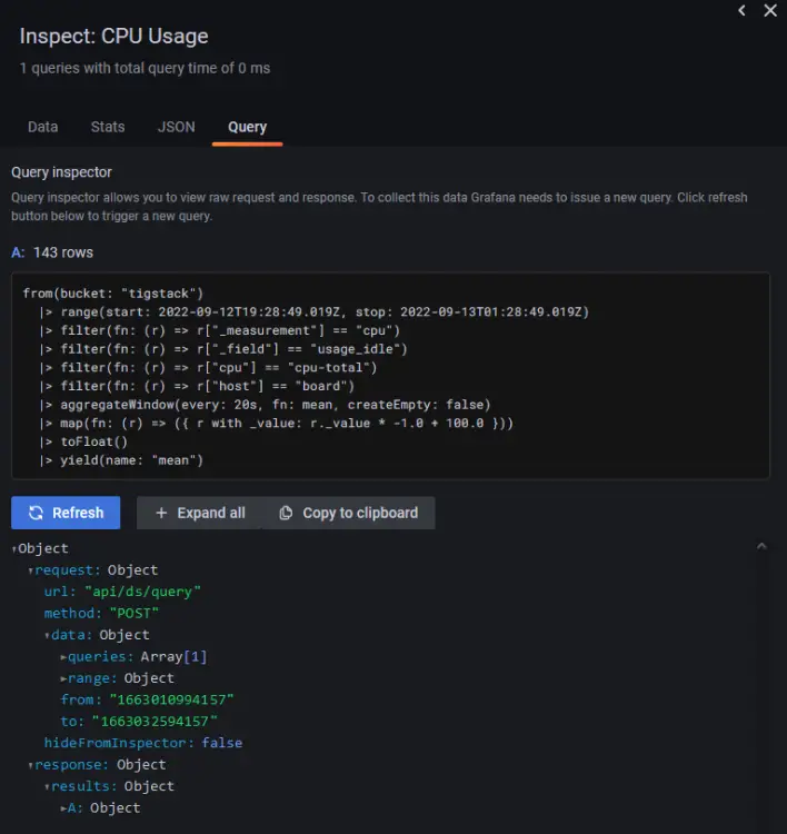 Grafana Query Inspector Result