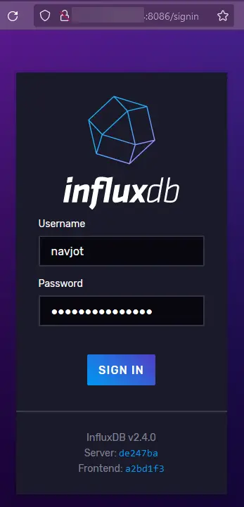 InfluxDB Login Page