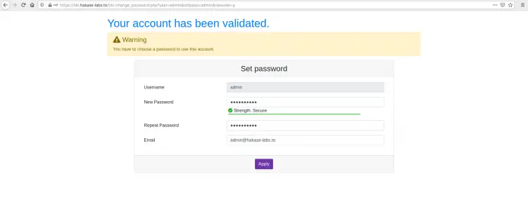 Create New Admin user and Password for TikiWiki