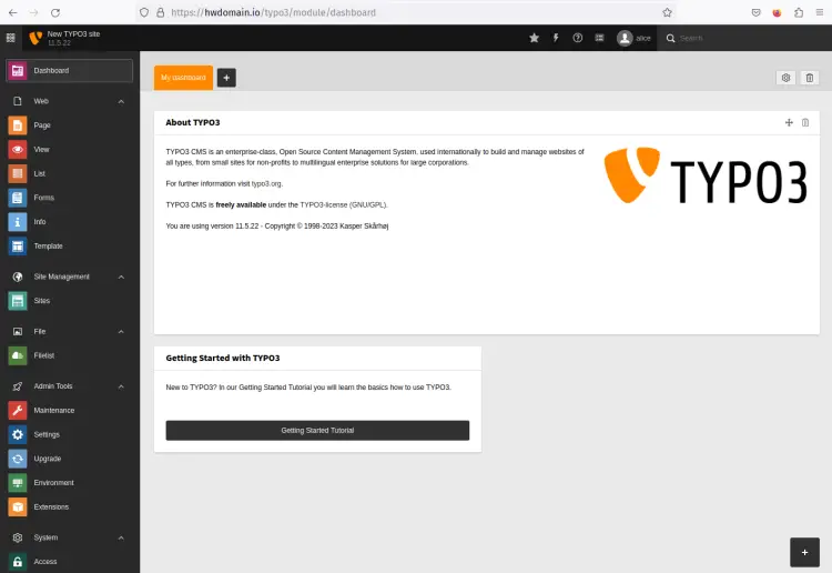 dashboard typo3 cms