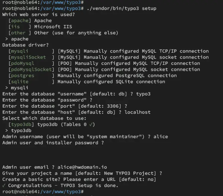 configure typo3 via terminal