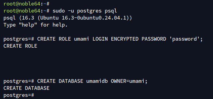 create database and user