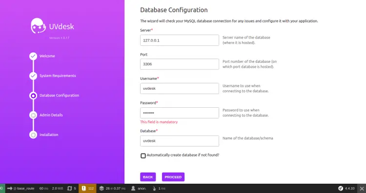 Database configuration