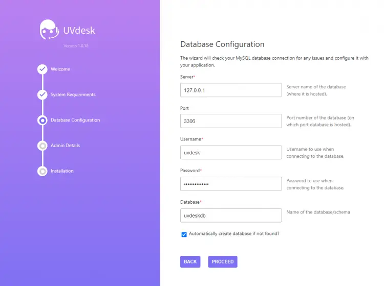 UVdesk Database Configuration