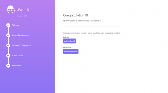 UVdesk Installation Complete Screen