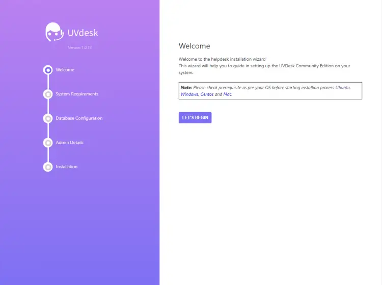 UVdesk Install Screen
