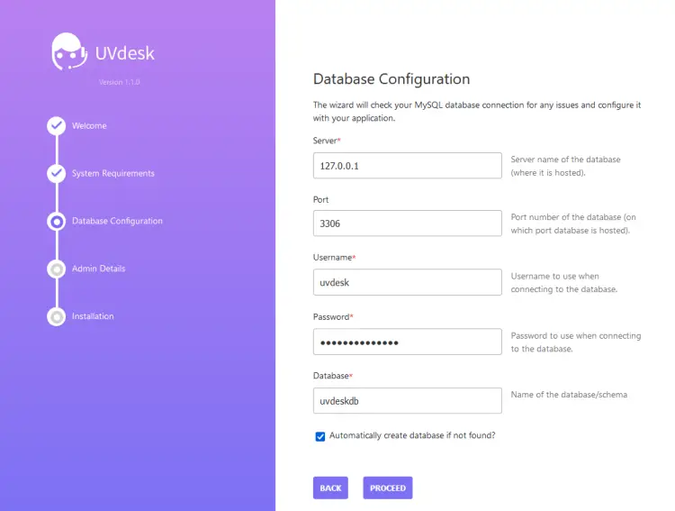 UVDesk Database Configuration
