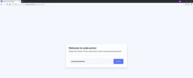 Log into code server GUI