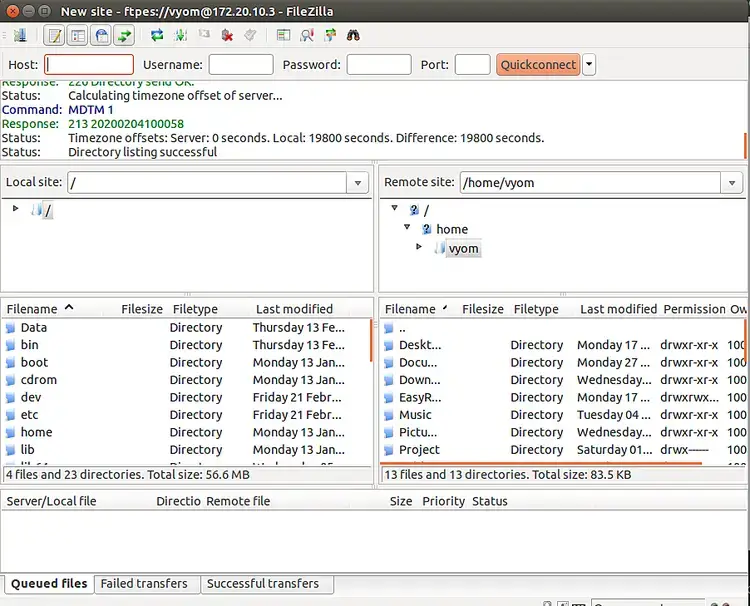 Successfully connected to FTP server
