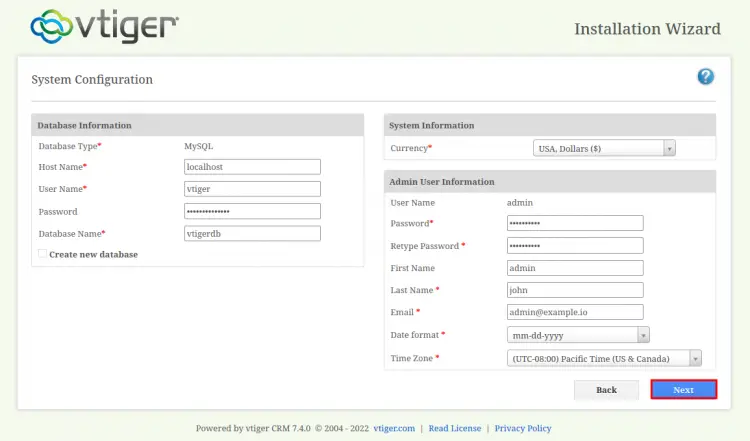 setup databae and user