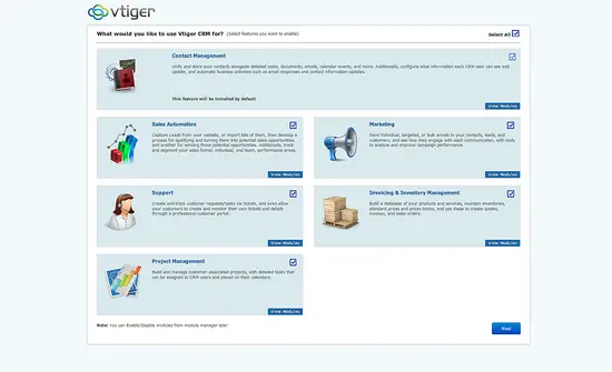 Select vTiger Modules