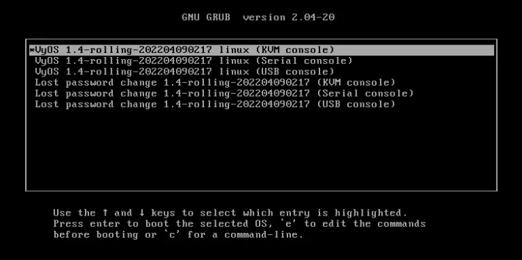 vyos install grub