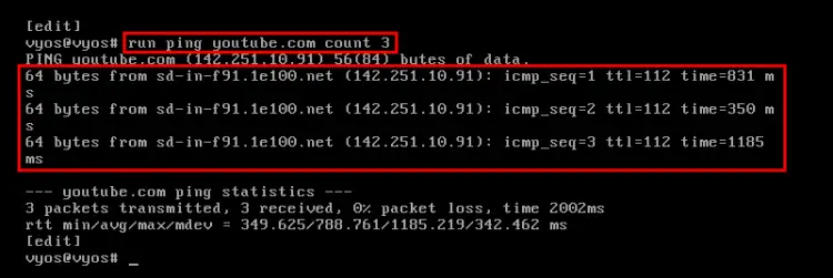 test ping from vyos router