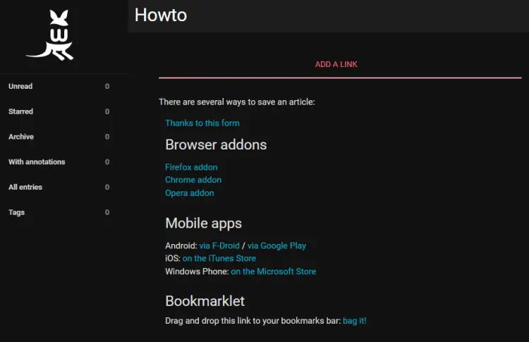 Wallabag Howto Page