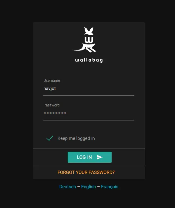 Wallabag Login Screen