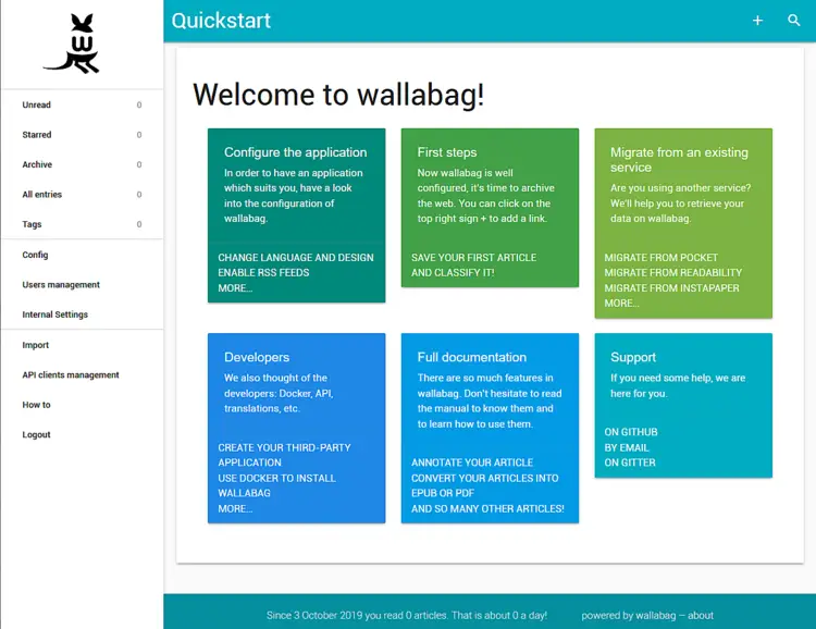 Wallabag dashboard