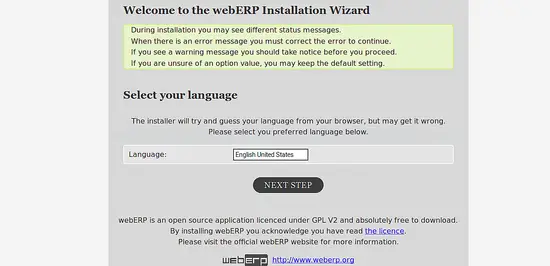 WebERP install wizard