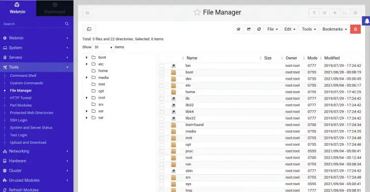 Webmin file manager