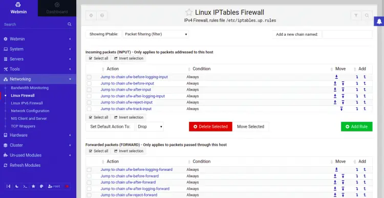 Webmin Firewall configuration