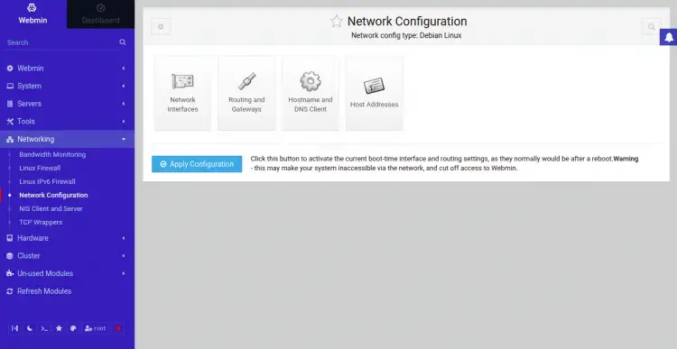 webmin network configuration