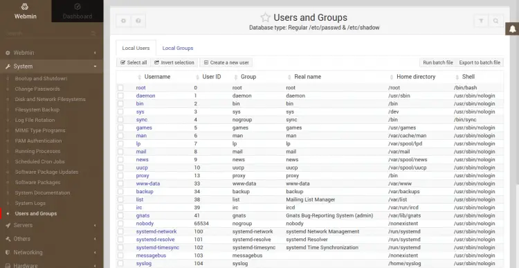 Create Linux users using Webmin