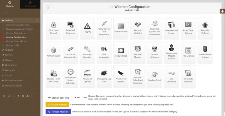 Webmin configuration