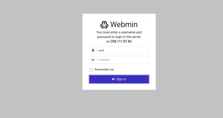 Login to Webmin