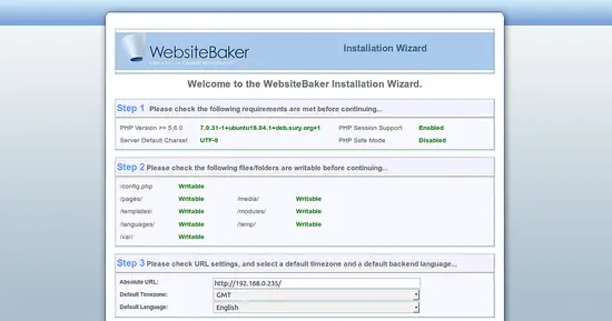 WebsiteBaker Installation Wizard