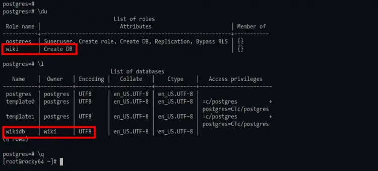 Check users and databases PostgreSQL