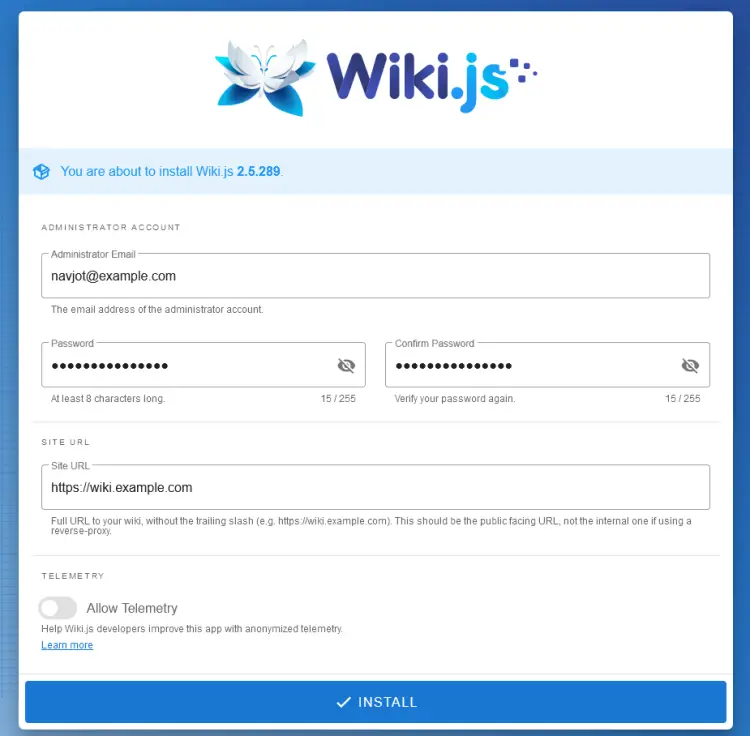 Wiki.js Setup Page