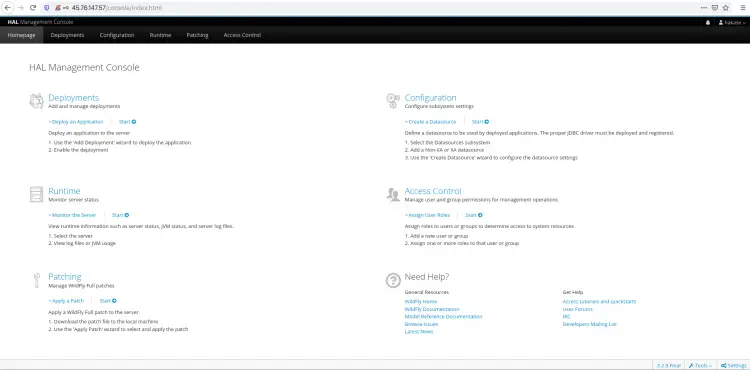WildFly Admin Console Dashboard