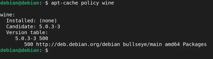 Checking wine apt cache