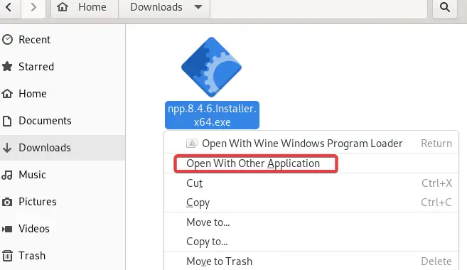 select "Open with Other Application."