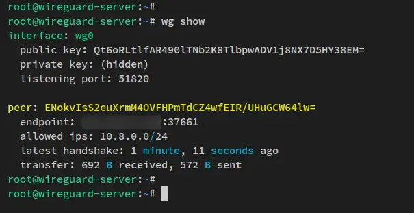 wg show wireguard server