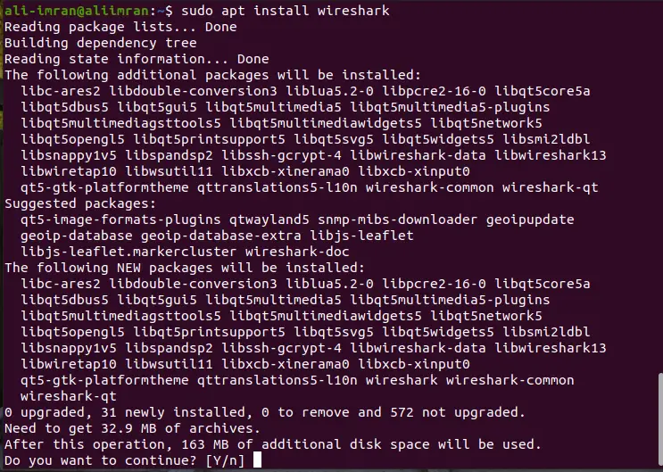 installing wireshark using Default Ubuntu repository