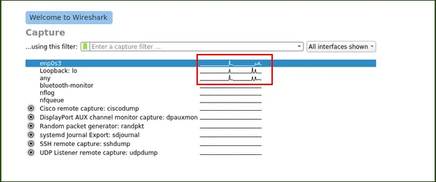 launching Wireshark with' sudo'