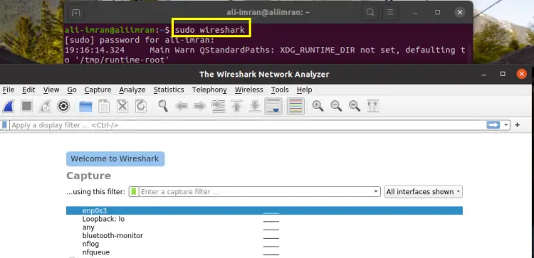 launching Wireshark