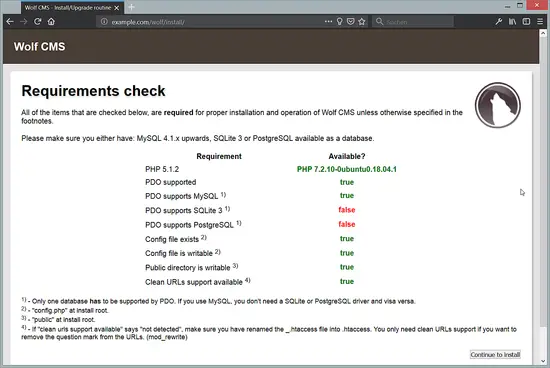 Check Requirements for Wolf CMS
