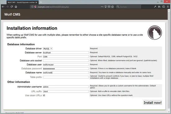 Database configuration