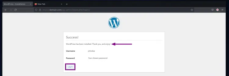 WordPress Installation Successfull