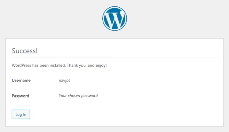 WordPress Installation Success