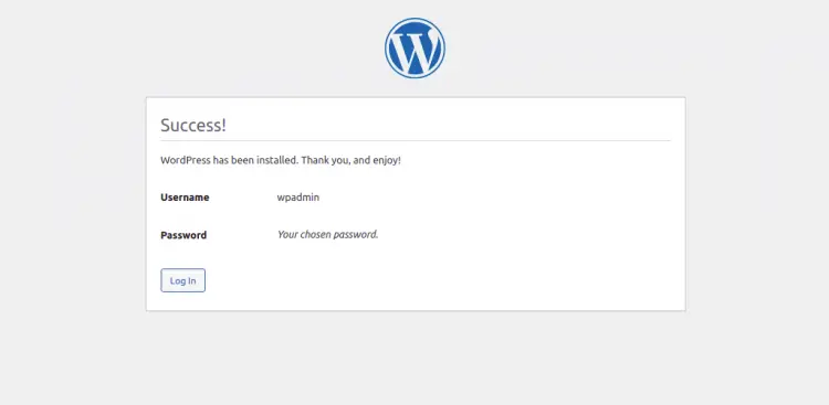 WordPress installation successful