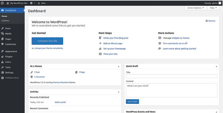 WordPress Admin Dashboard