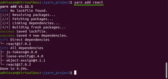 add project dependency react using yarn