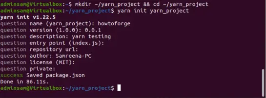 create project and init yarn