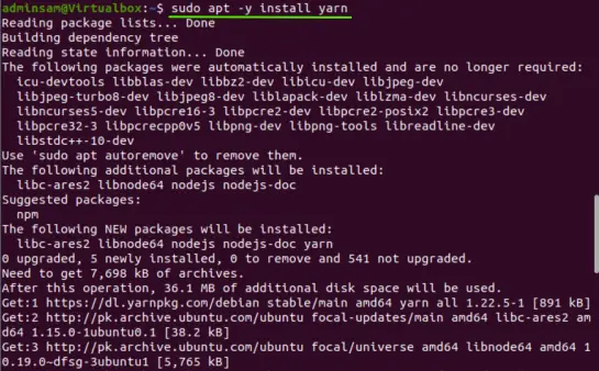 install yarn on Ubuntu 20.04