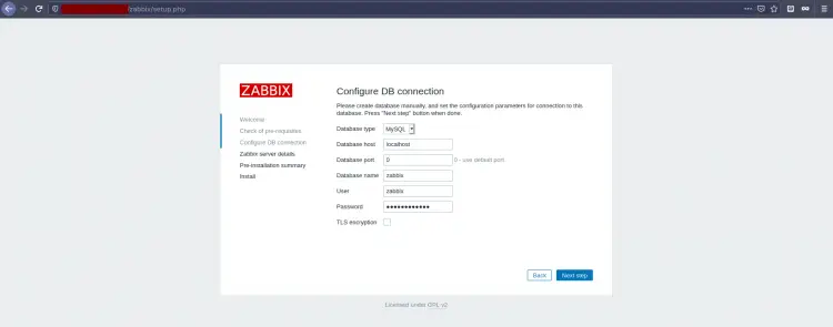 Database Configurration for Zabbix