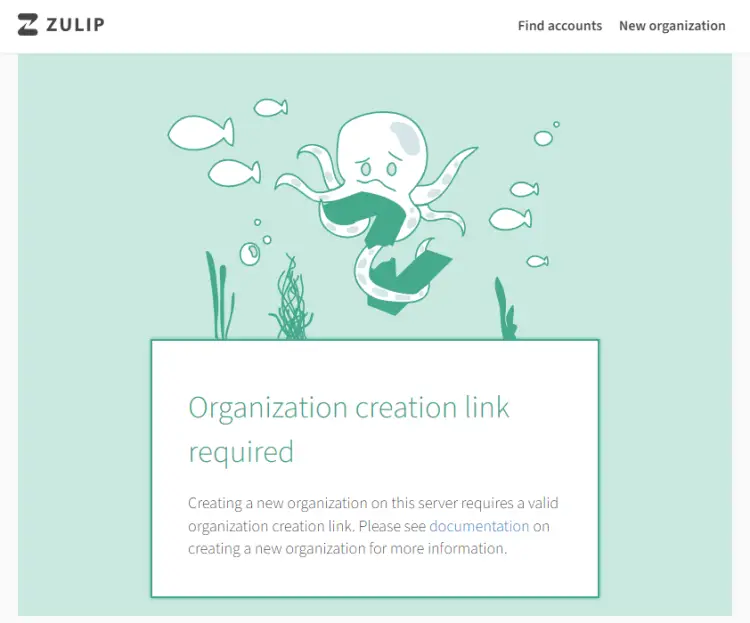 Zulip New Organization Fail Page