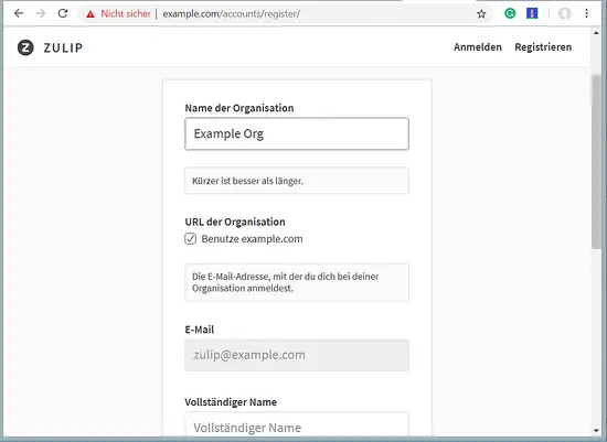 Enter organization details