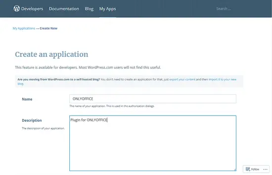 Create a WordPress application